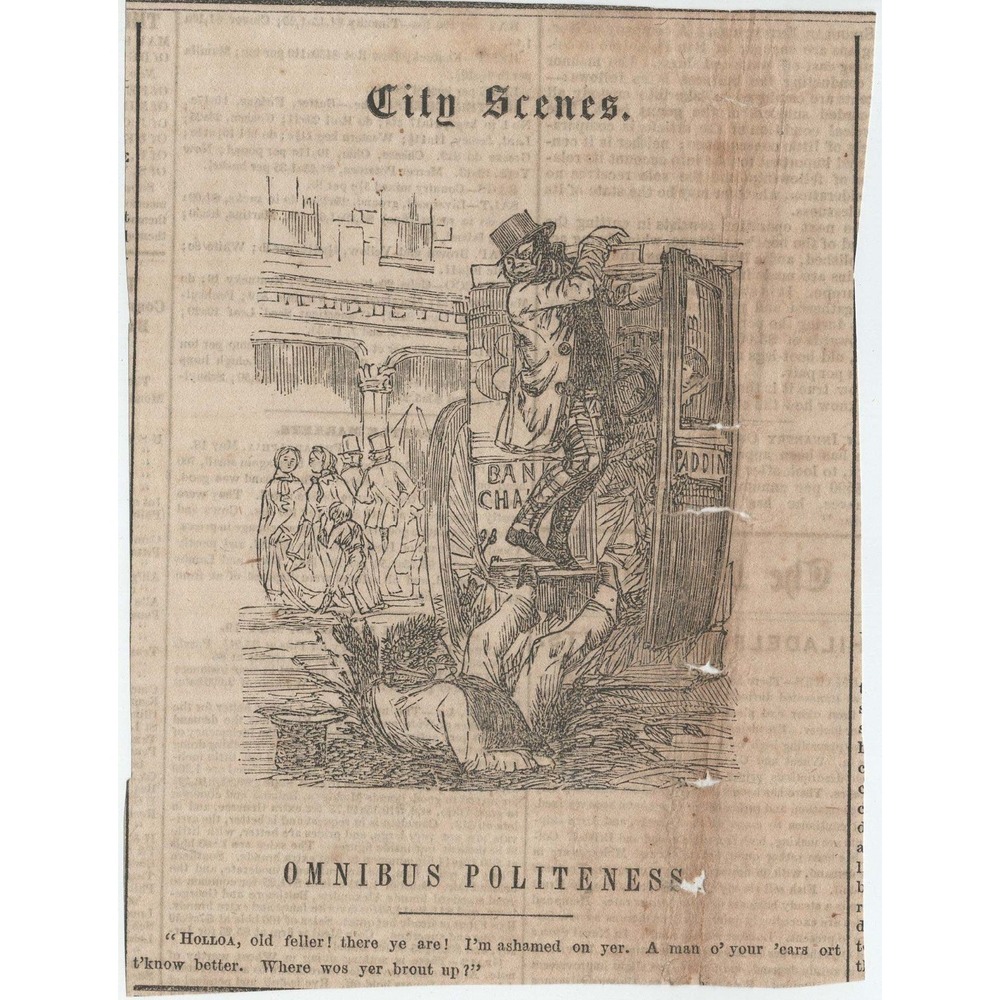 1850s Saturday Evening Post City Scenes Omnibus Politeness Antique Clipping